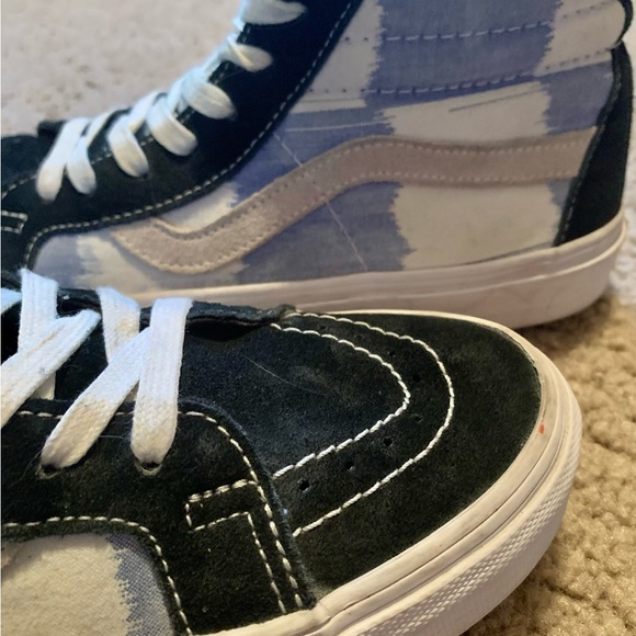 ❣️❣️SOLD❣️❣️HIGH TOP Black Suede LBLUE /WHITE SQUARES Canvas Men- 7 Women-8.5 - Picture 7 of 14